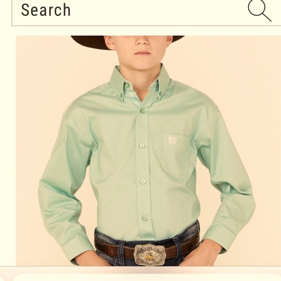 Resistol NWOT Boys western cowboy shirt square pearl button XS 100% cotton olive - Picture 1 of 7